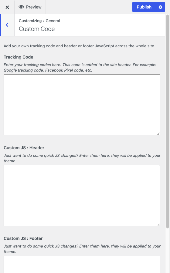 The Custom Code section