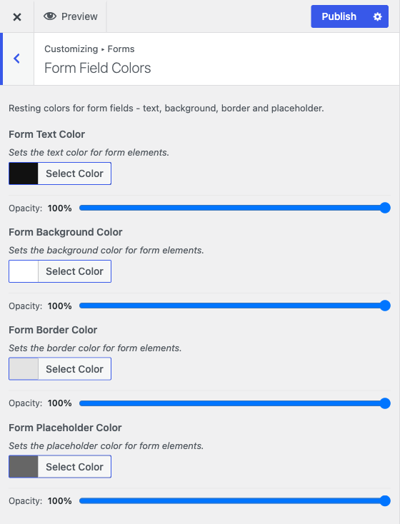 The Form Field Colors section