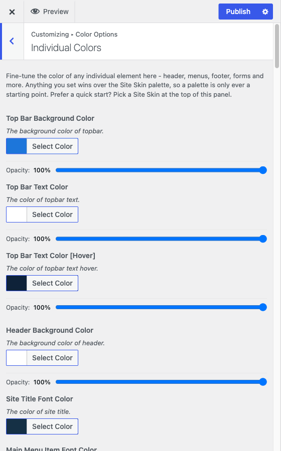 Individual Colors, whose description states that anything set here wins over the palette