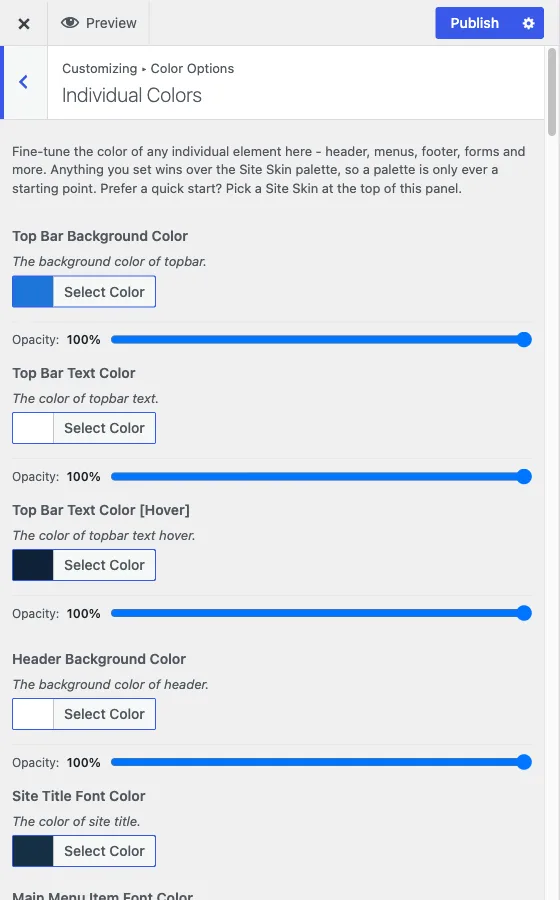 Individual Colors, whose description states that anything set here wins over the palette