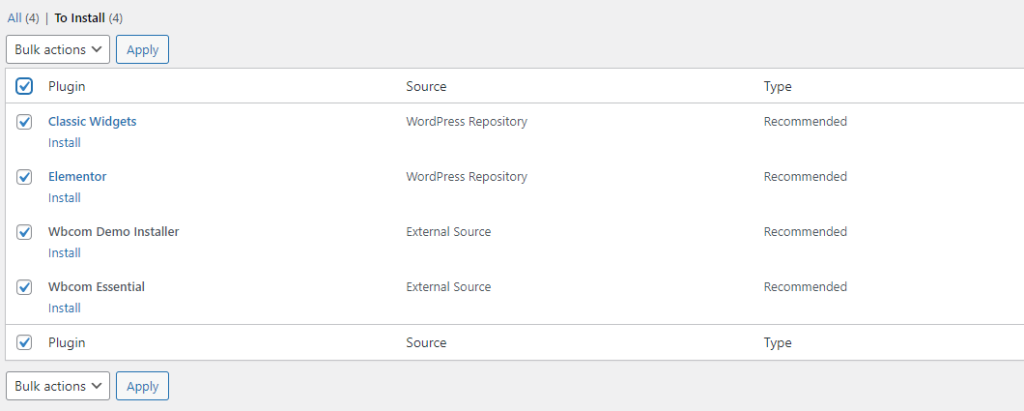 install and activate the recommend plugins