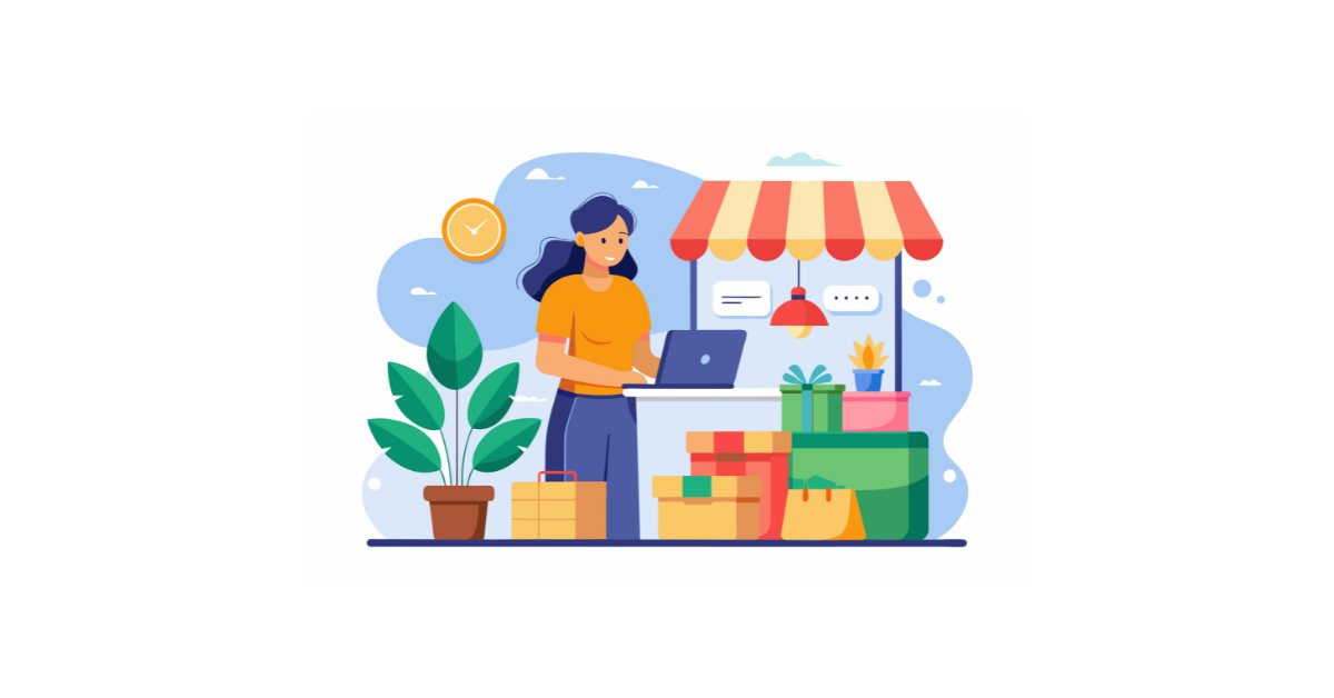 local seo for small business; A woman standing and working on laptop