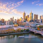 local seo melbourne, Downtown Melbourne city skyline cityscape of Australia at sunset from top view