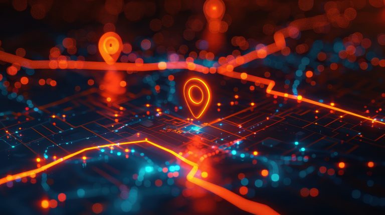 local seo heat map; Futuristic Digital Map Interface with Glowing Location Markers