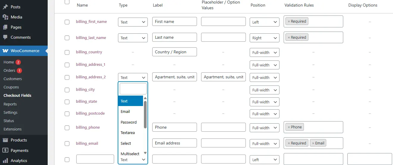 Customize WooCommerce Checkout Fields