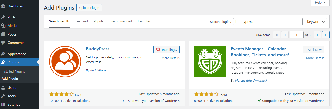 Install and Activate BuddyPress