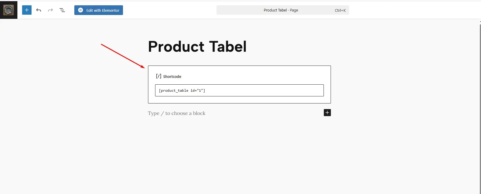 Insert a Product Table into a Page