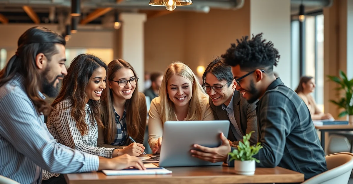 Professional niche community website showing member profiles, activity feed, and group discussions on a laptop screen