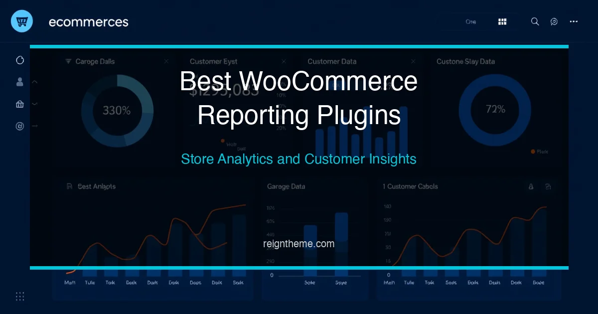 Best WooCommerce Reporting Plugins featured image with dark analytics dashboard background showing revenue charts and customer data metrics